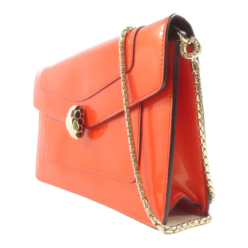 BVLGARI GHW Chain Shoulder Bag Patent Leather Orange
