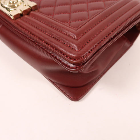 CHANEL CC GHW Boy 25 Chain Shoulder Bag Lambskin Leather Bordeaux Color