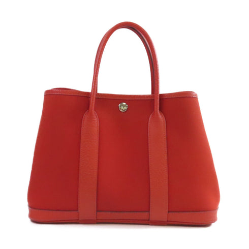HERMES PHW Garden Party TPM Tote Bag Handbag Canvas Red