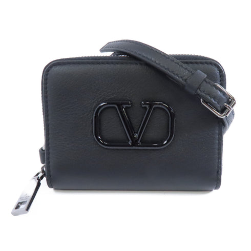 Valentino SHW Neck Wallet Shoulder Bag Calfskin Leather Black