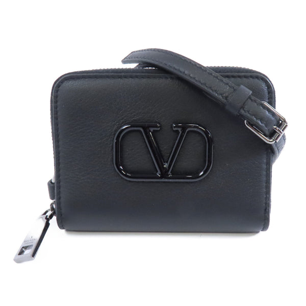Valentino SHW Neck Wallet Shoulder Bag Calfskin Leather Black