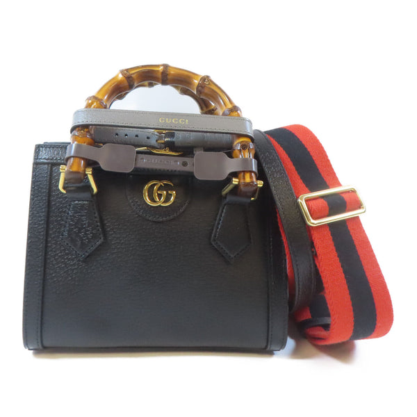 GUCCI GG GHW Diana Mini Tote Bag 2 Way Shoulder Handbag 702732 Calfskin Black