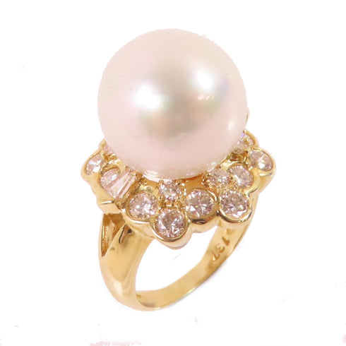 FINE JEWELRY 14.5ct Pearl 1.76ct Diamond Ring US#6.25 18K Yellow Gold