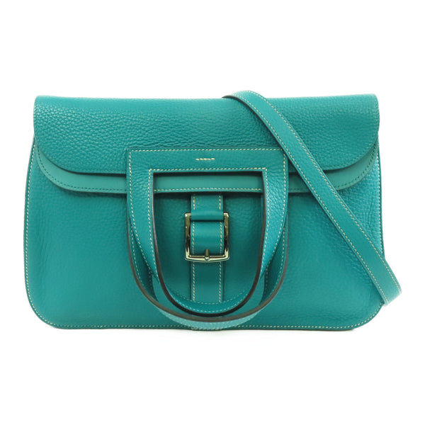 HERMES PHW Halzan 31 2way Shoulder Bag Taurillon Clemence Leather Green