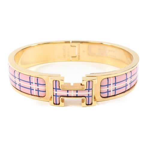 HERMES Clic H Bracelet Bangle Metal Gold Pink