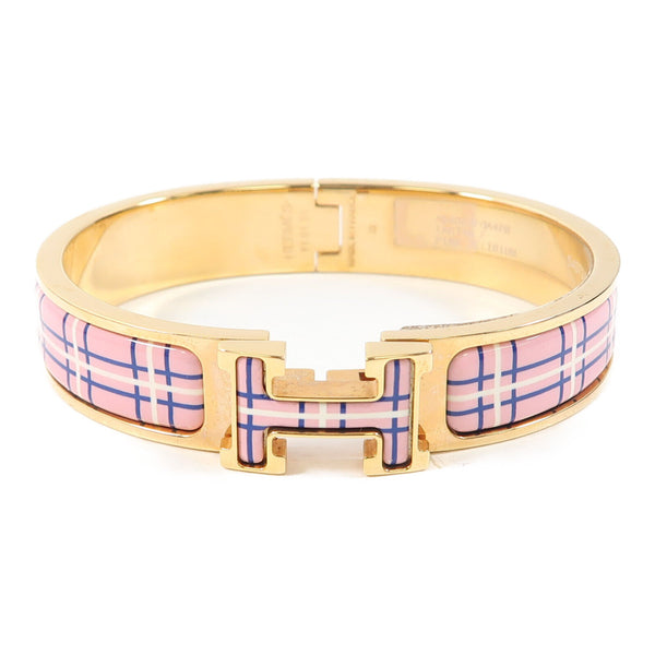 HERMES Clic H Bracelet Bangle Metal Gold Pink