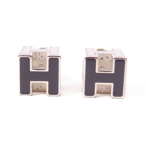 HERMES PHW Cage H Earrings Metal Silver/Black