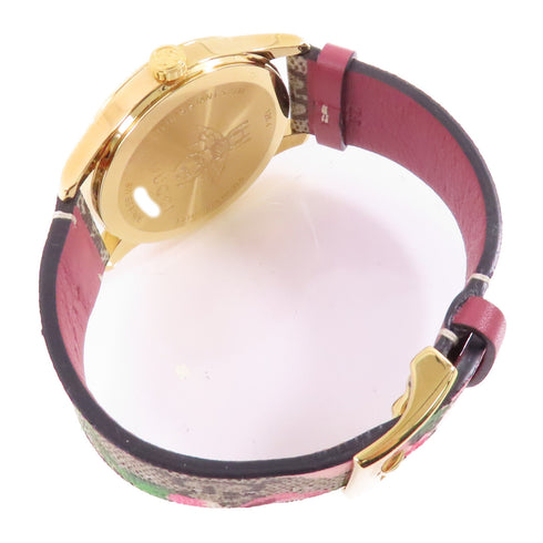 GUCCI GG Timeless Quartz Watch SS Coated Leather Belt YA1264038A Brown Pink