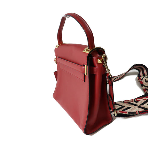 Valentino GHW 2 Way Shoulder Bag Calfskin Leather Red