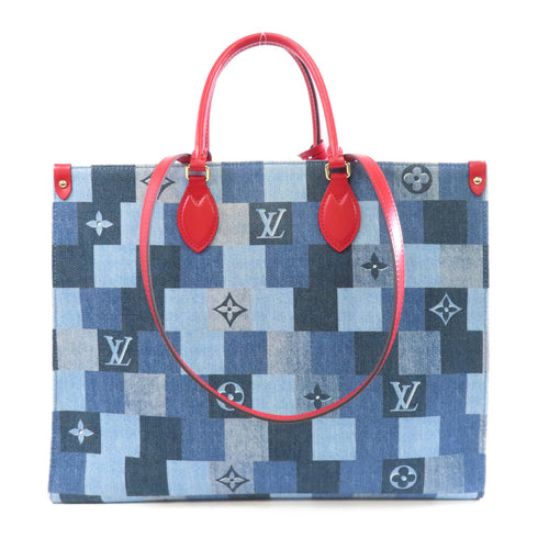 LOUIS VUITTON LV GHW OnTheGo 2way Shoulder Bag M44992 Monogram Denim Blue Red