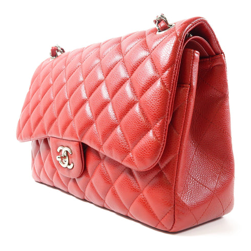 CHANEL Quilted CC SHW Chain Shoulder Bag 58600 Caviar Leather Red