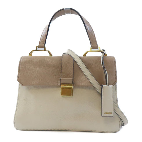 Miu Miu GHW 2 Way Shoulder Bag Handbag Calfskin Leather Beige Brown
