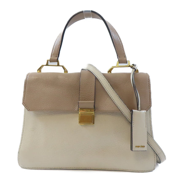 Miu Miu GHW 2 Way Shoulder Bag Handbag Calfskin Leather Beige Brown
