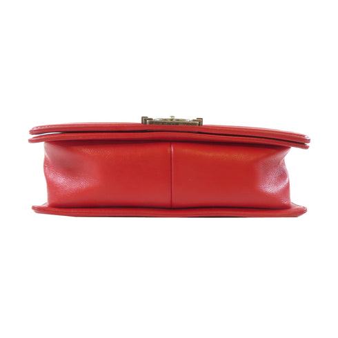 CHANEL Quilted CC Boy Chain Shoulder Bag Calfskin Leather Red