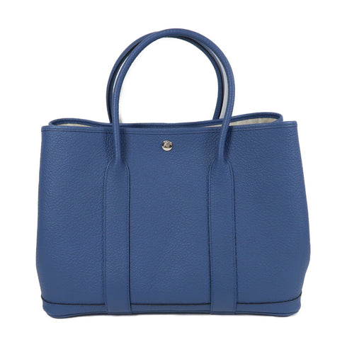 HERMES PHW Garden Party PM Tote Bag Country Leather Stamp X Bleu Thalassa/Blue