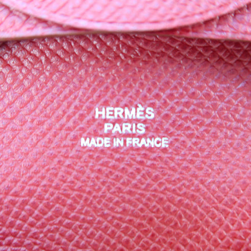 HERMES PHW Coin Case Calfskin Leather Red