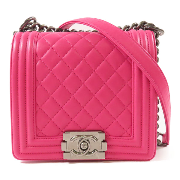 CHANEL CC Boy Chanel Chain Shoulder Bag Calfskin Leather Pink