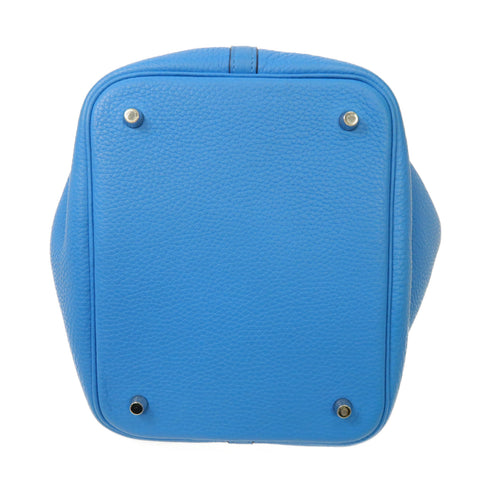 HERMES PHW Picotin MM Handbag Clemence Leather Blue