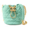CHANEL CC GHW Pearl Bucket Shoulder Bag Lambskin Leather Green