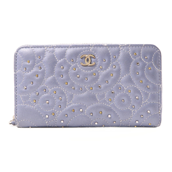 CHANEL CC SHW Zipper Wallet A82284 Lambskin Leather Light Blue