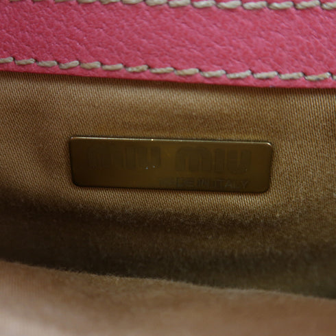 Miu Miu GHW Handbag Straw Leather Beige Pink
