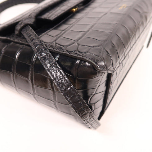 CELINE GHW Belt Bag 2 Way Shoulder Handbag Embossed Calfskin Leather Black