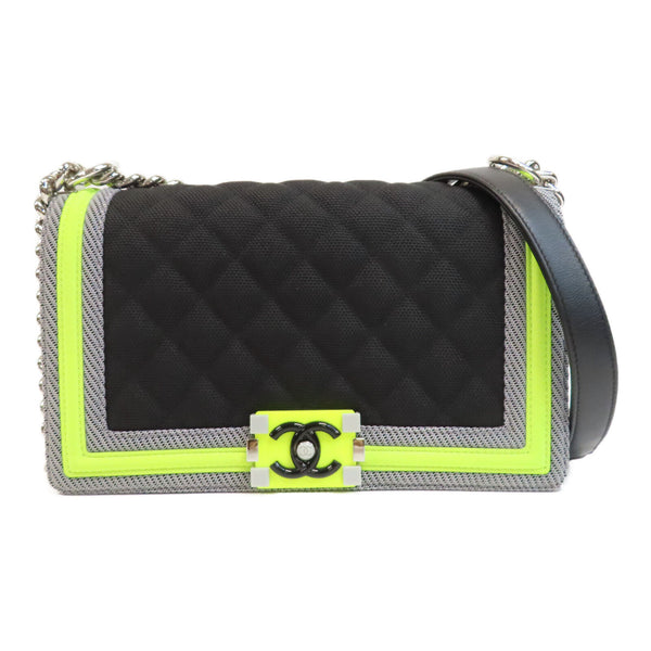 CHANEL Quilted CC SHW Boy 25 Chain Shoulder Bag A67086 Canvas Black/Yellow