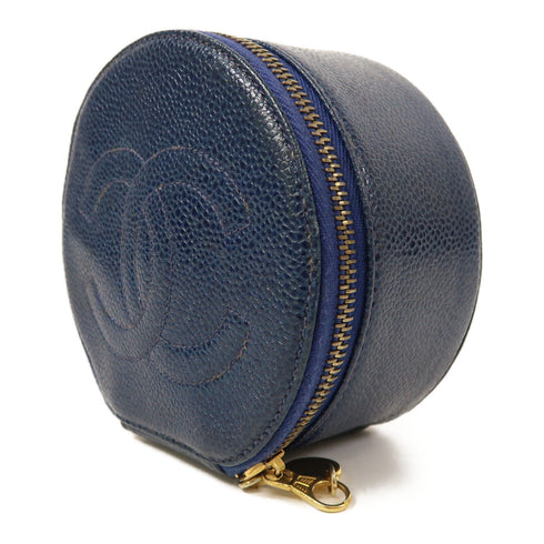 CHANEL CC GHW Pouch Clutch Bag Calfskin Leather Blue