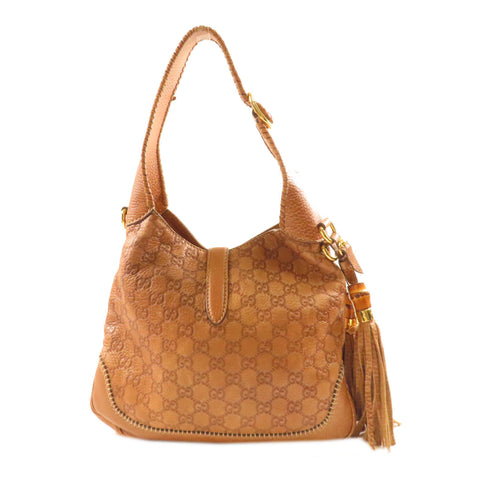 GUCCI GG GHW Jackie Bamboo 2 Way Shoulder Bag Handbag 219725 Leather Brown