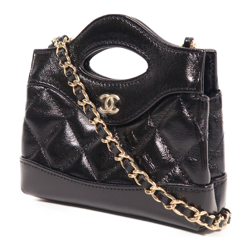 CHANEL CC GHW Chanel 31 Nano Chain Shoulder Bag Calfskin Leather Black