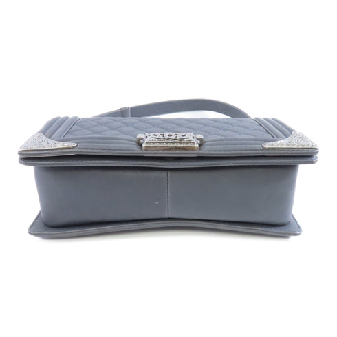 CHANEL Quilted CC SHW Le Boy 25 Chain Shoulder Bag Lambskin Leather Dark Grey