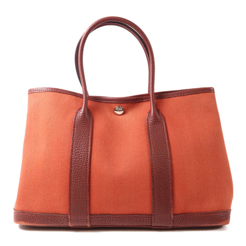 HERMES PHW Garden Party TPM Tote Bag Canvas/Leather Red