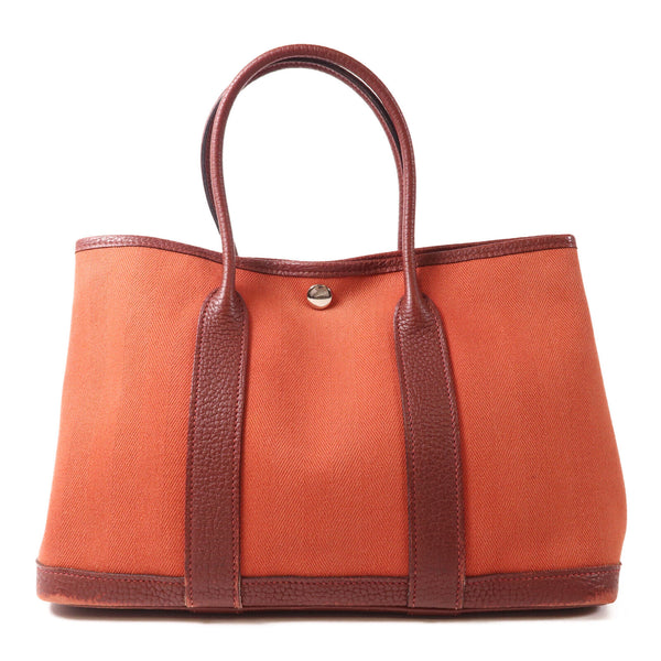 HERMES PHW Garden Party TPM Tote Bag Canvas/Leather Red