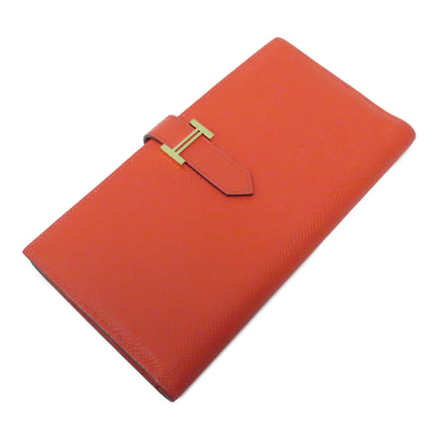 HERMES GHW Bearn W Snap Long Wallet Veau Epsom Leather Rose Jaipur Red