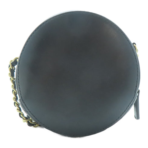 CHANEL CC GHW Round Chain Shoulder Bag Lambskin Leather Black