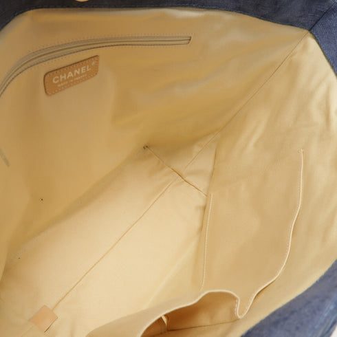 CHANEL Quilted CC SHW Flower Tote Tote Bag Handbag Denim Blue/Beige