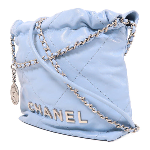 CHANEL CC SHW Chanel 22 Mini Chain Shoulder Bag Calfskin Leather Blue