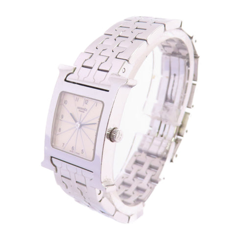 HERMES SHW Medium Heure H Quartz Watch Stainless Steel White