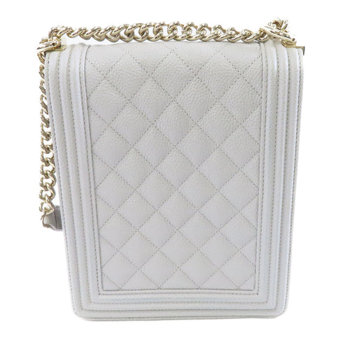 CHANEL Quilted CC GHW Boy Chanel Chain Shoulder Bag Caviar Leather Grey