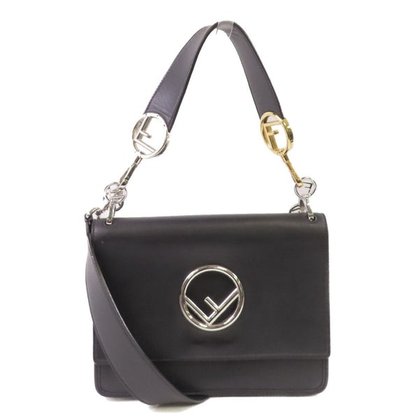 FENDI SHW Handbag Shoulder Bag Crossbody Calfskin Leather 8 BT 284 Black