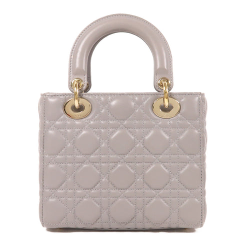 Christian Dior CD GHW Lady Dior 2 Way Shoulder Bag Lambskin Leather Grey