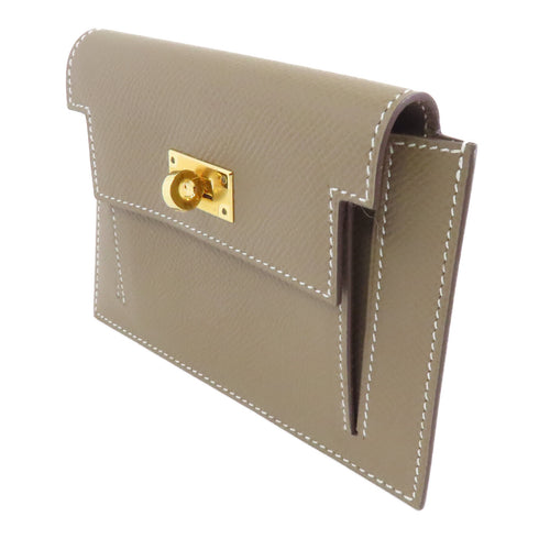 HERMES GHW Kelly Pocket Wallet Veau Epsom Leather Etoupe Beige