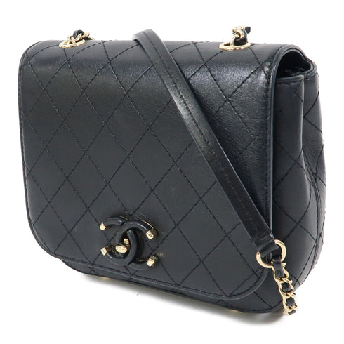 CHANEL Quilted CC Chain Shoulder Bag Crossbody Calfskin Leather Black