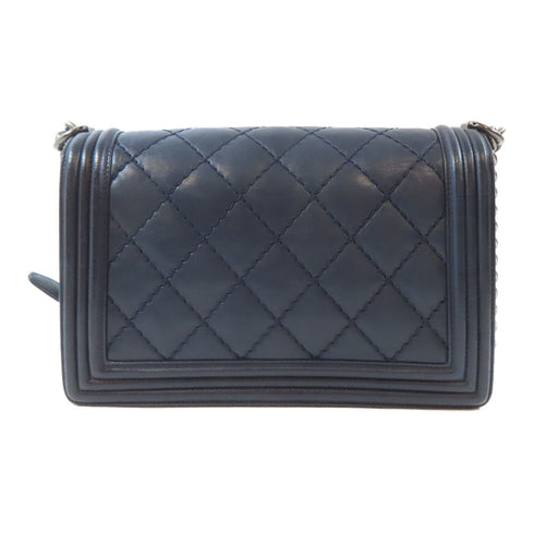 CHANEL Quilted CC Boy Chanel 28 Chain Shoulder Handbag Calfskin Leather Blue