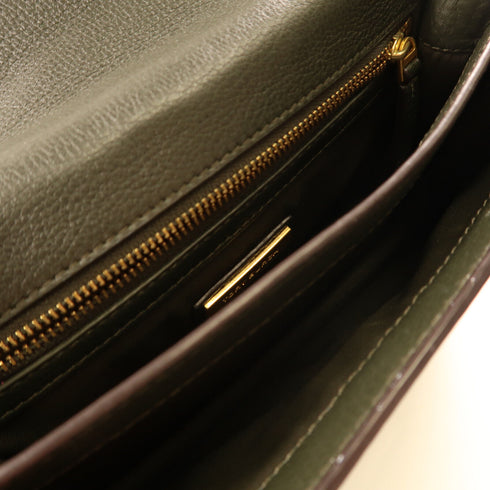 Tory Burch GHW Shoulder Bag Calfskin Leather Olive Green