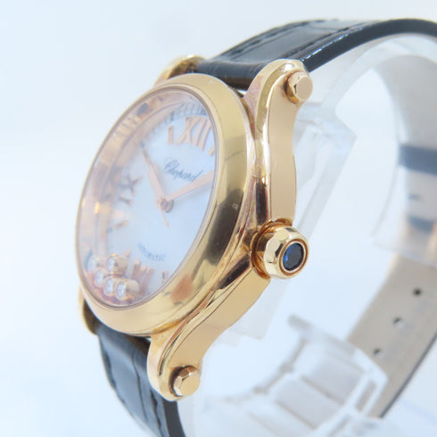 Chopard Happy Sport Automatic Watch 274893-5009 18K Pink Gold/Leather White
