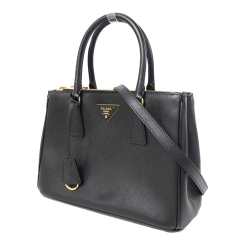 PRADA GHW Galleria 2 Way Shoulder Bag 1BA863 Saffiano Leather Black