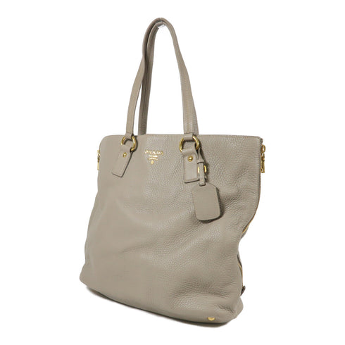 PRADA GHW Shoulder Tote Bag Calfskin Leather Gray