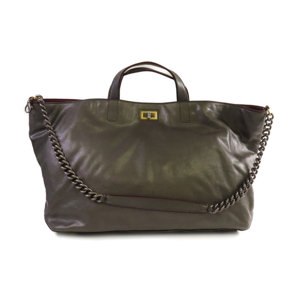 CHANEL CC Chain Shoulder Bag Handbag Caviar Skin Leather Gray