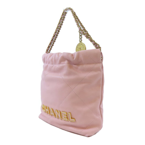 CHANEL Quilted CC GHW C22 Mini 2 Way Shoulder Handbag Calfskin Leather Pink